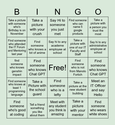 IT FORUM AND MENTORING 2023 Bingo Card