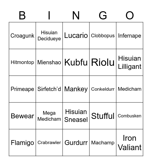 CajunFry Fighting Type [Round 1] Bingo Card