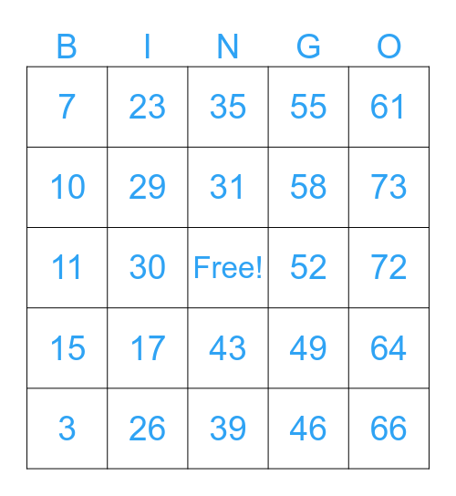 Geronimo, Richelle Bingo Card