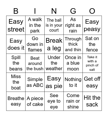 Idiom Bingo Card