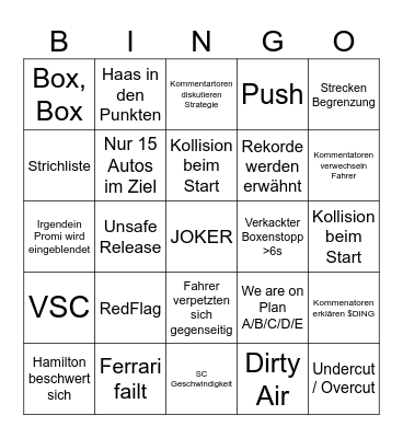 F1 Abu Dhabi 2023 Bingo Card