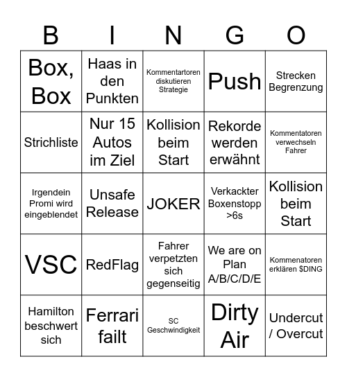 F1 Abu Dhabi 2023 Bingo Card