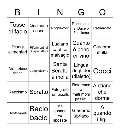 Weengo Bingo Card