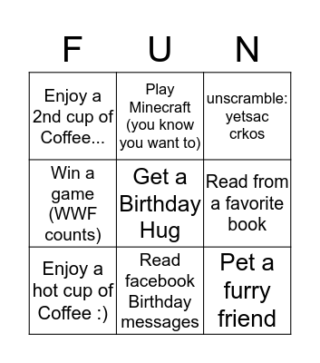 Stacey's Birthday Bingo Card