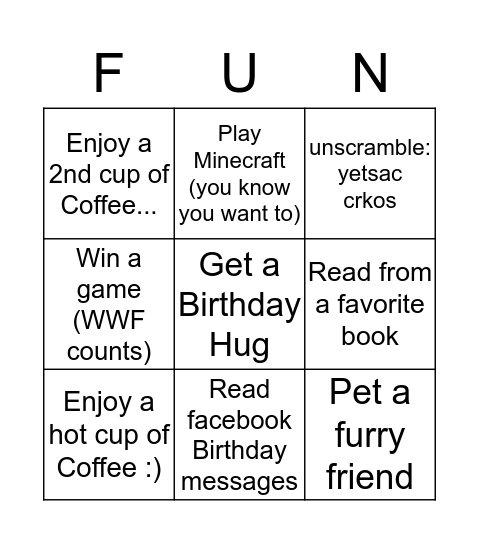 Stacey's Birthday Bingo Card