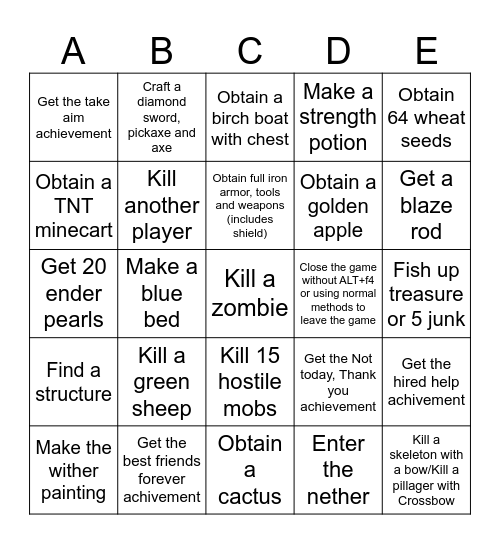 Minecraft Bingo Card