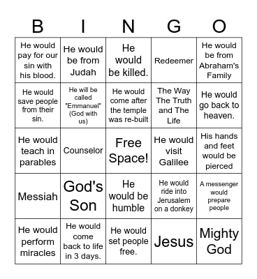 Prophecies about Jesus Bingo Card