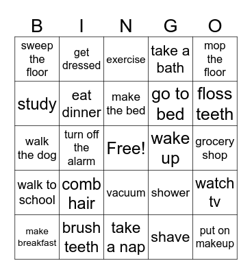 Routines Bingo Card