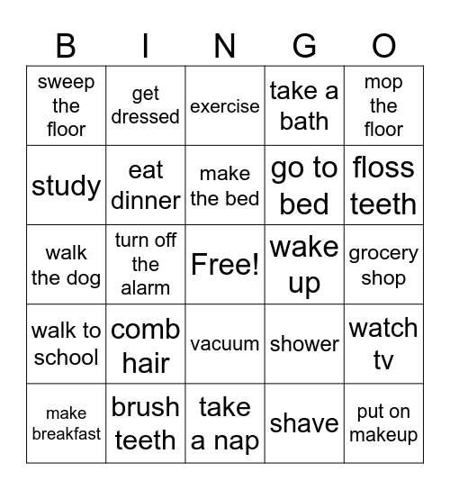 Routines Bingo Card