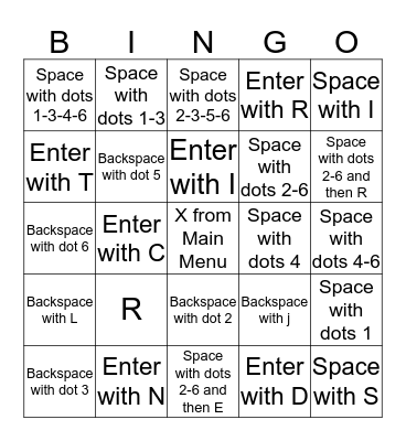 BrailleNote Bingo Card