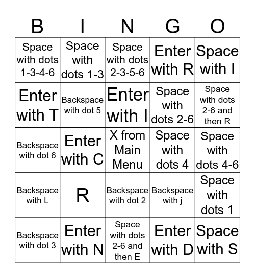 BrailleNote Bingo Card