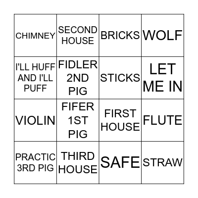 The Three Little Pigs Story Bingo Card