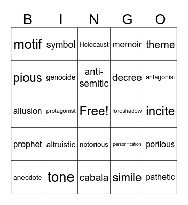 Vocabulary BINGO Card