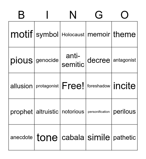 Vocabulary BINGO Card