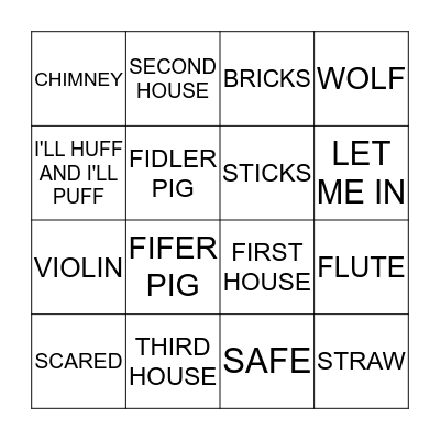 The Three Little Pigs Story Bingo Card