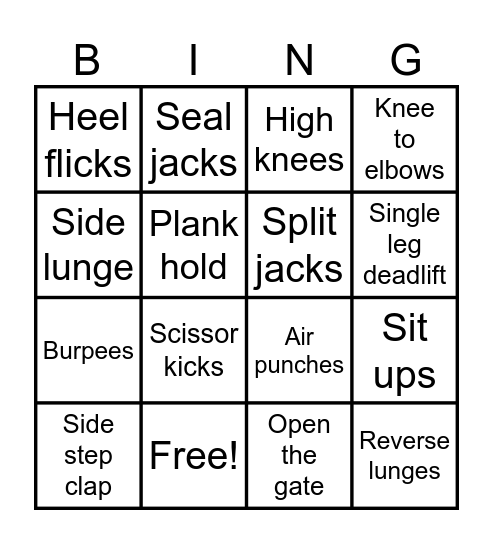 HIIT Bingo Card