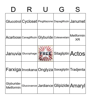 Diabetes Medications Bingo Card