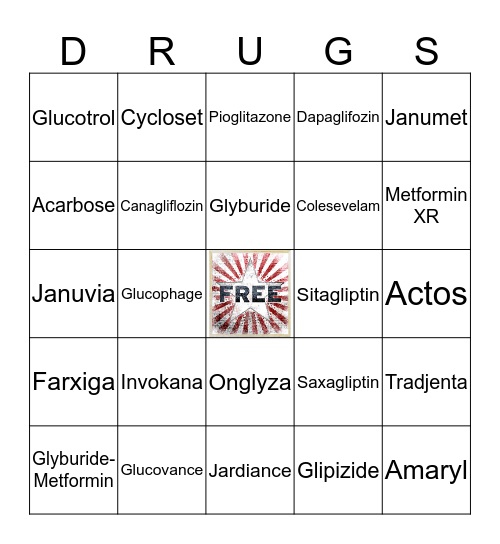 Diabetes Medications Bingo Card