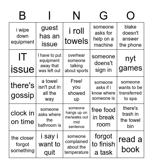 work bingo Card