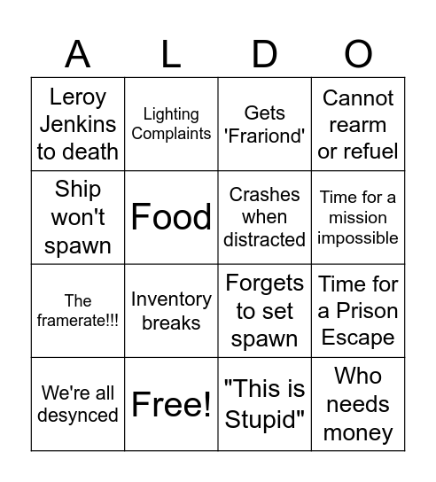 Aldo Bingo Card