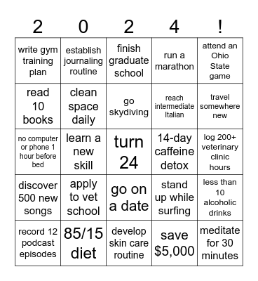 GRACE'S 2024 BINGO CARD Bingo Card