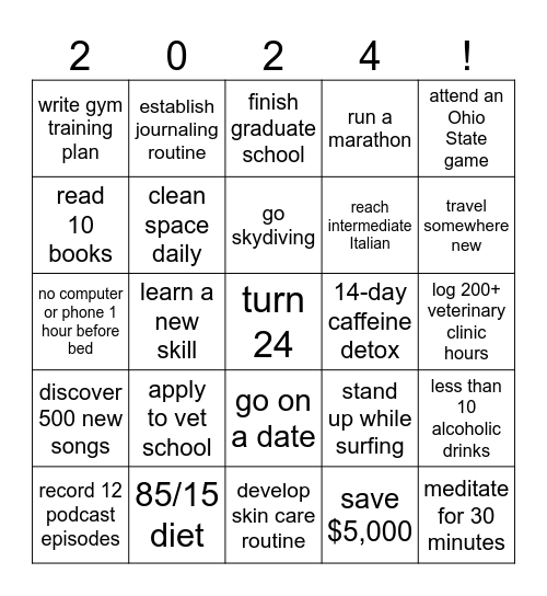 GRACE'S 2024 BINGO CARD Bingo Card