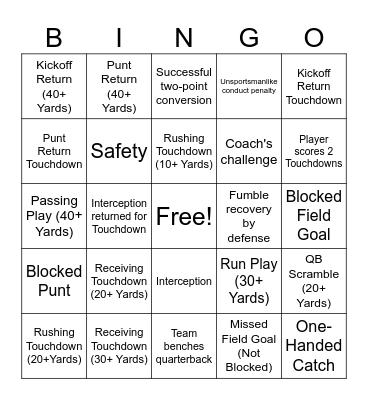 Football Bingo Card