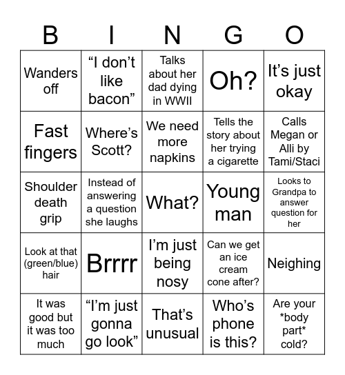 Grandma Nancy bingo Card