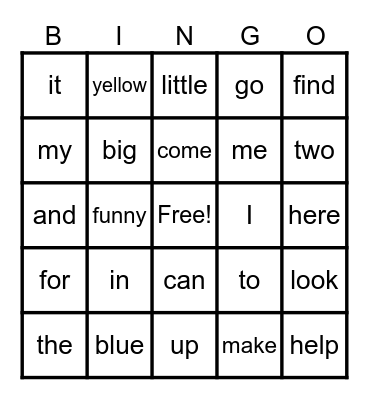 Pre-Primer BINGO Card