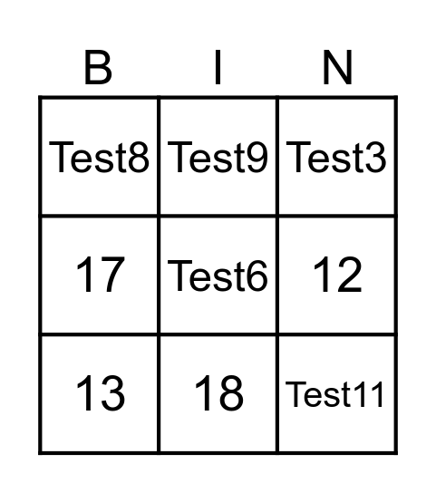 Test Bingo Card
