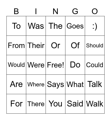 Heart Word Bingo Card