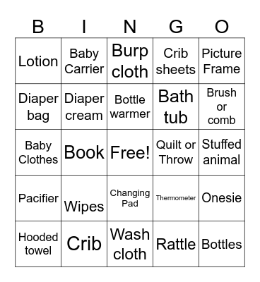 Baby Shower Bingo Card