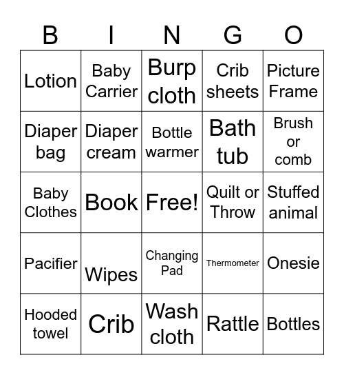 Baby Shower Bingo Card