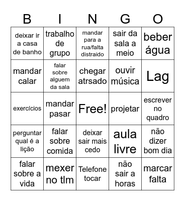 Professor Bingo Card