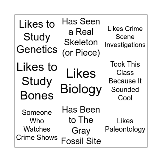 Biological Anthropology Bingo Card