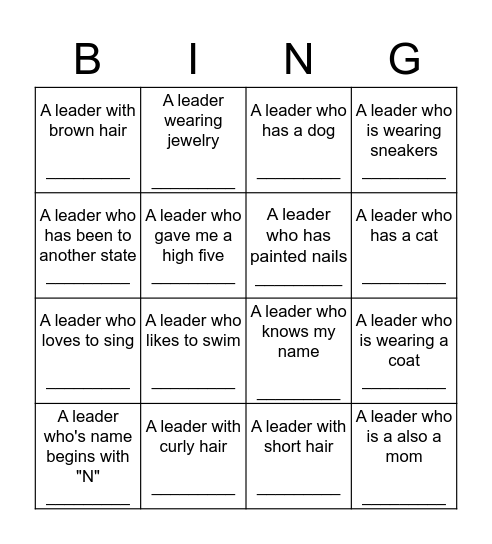 Learn Your Leaders Bingo Card