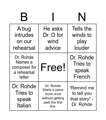 Orchestra Bingo Card