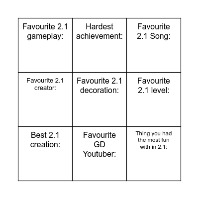 Geometry dash - Your 2.1 history! Bingo Card