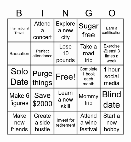 December 2023 Bingo Card