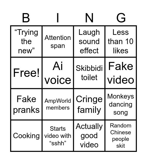 YT SHRTZ BINGO BONGOOOOO Bingo Card