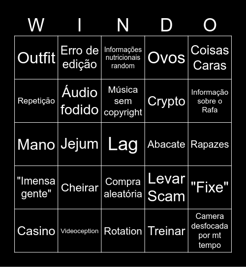 WINDOH BINGOH Bingo Card