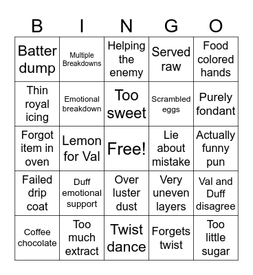 Kids Baking Championship Bingo Card