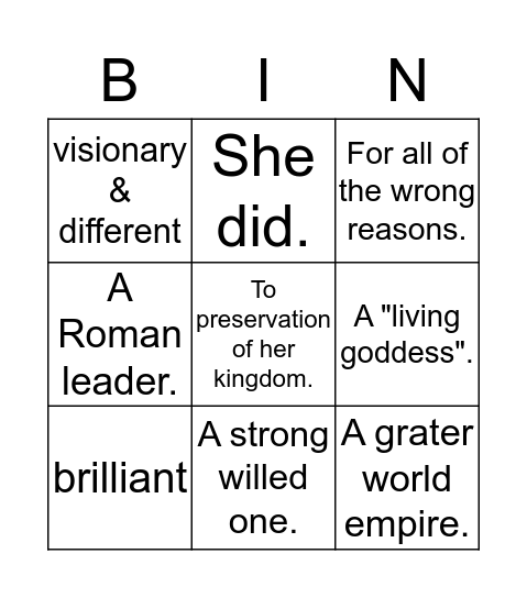 Cleopatra  Bingo Card