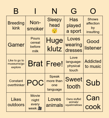 Are you My Type ? 🤔😮🥰 Bingo Card