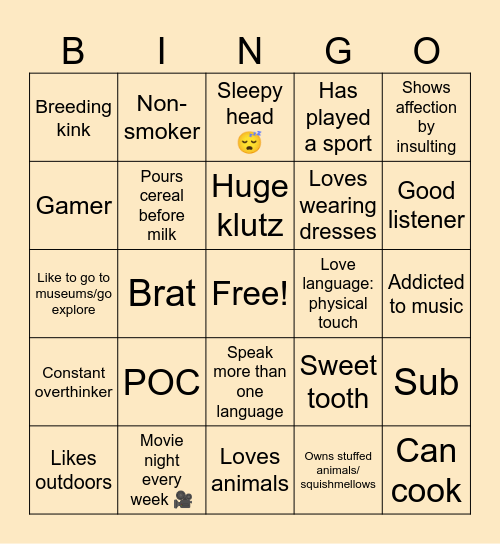 Are you My Type ? 🤔😮🥰 Bingo Card