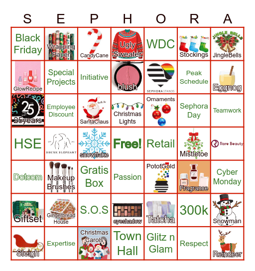 Holiday BINGO: Sephora Edition Bingo Card