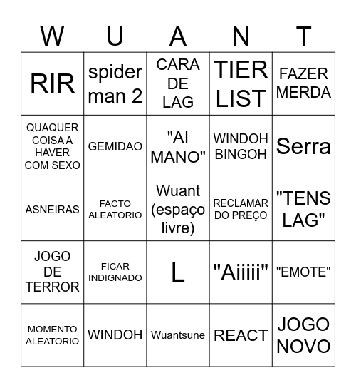 LAG DO WUANT Bingo Card