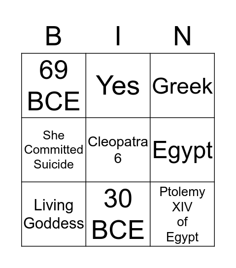 Kailyn Cleopatra  Bingo Card