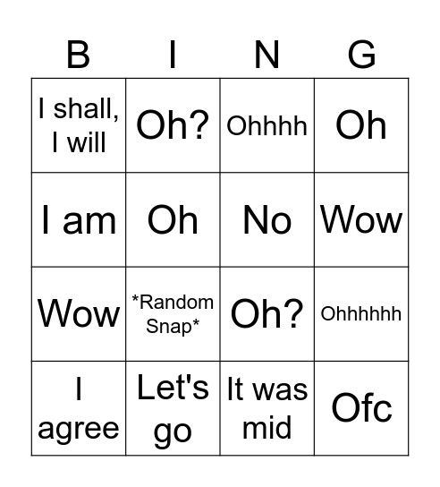 U Bingo Card