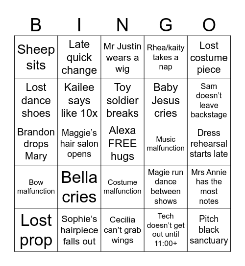 Benjamin’s Gift Bingo Card